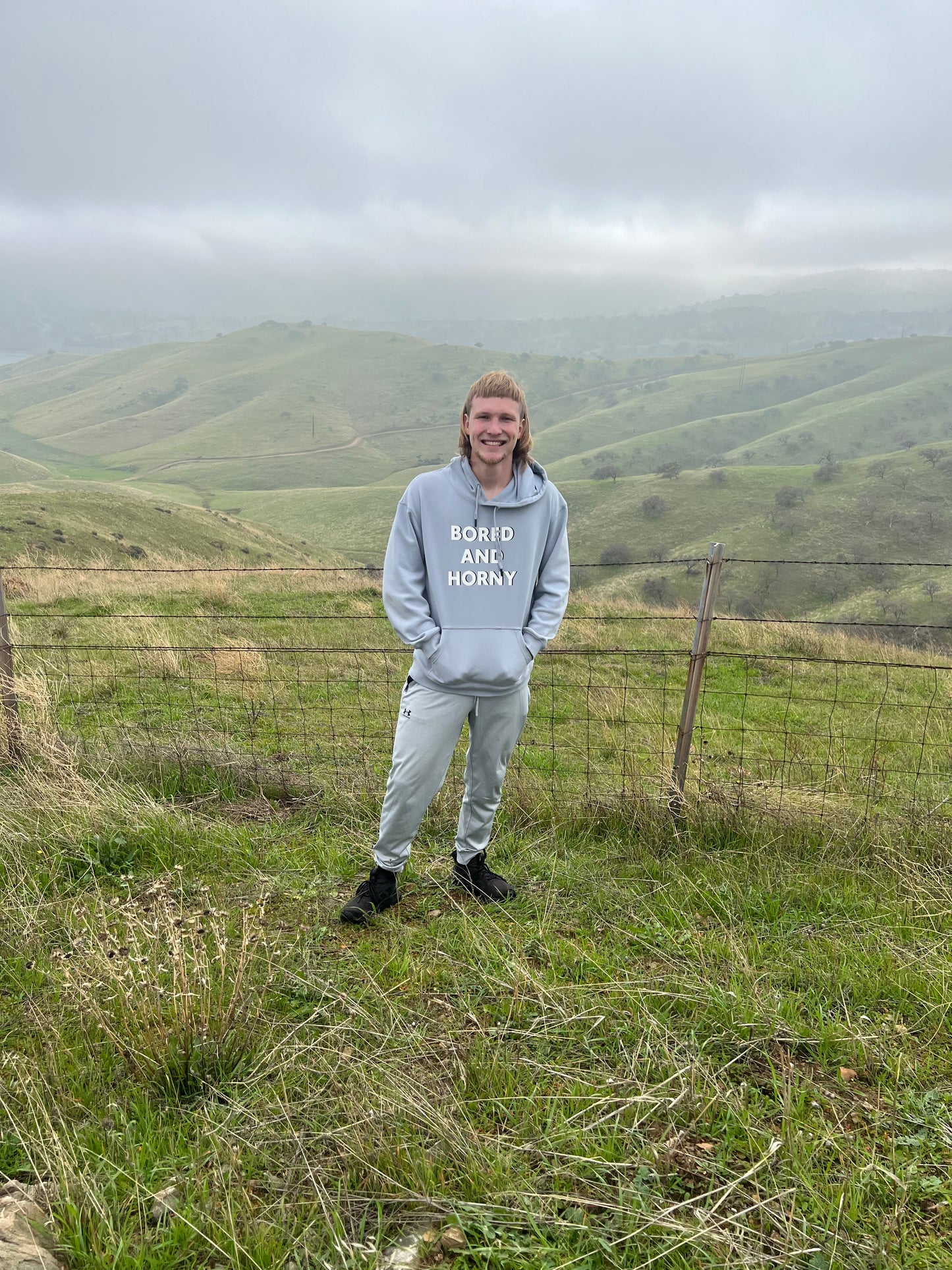 Light Grey Blue Bored and Horny Hoodie