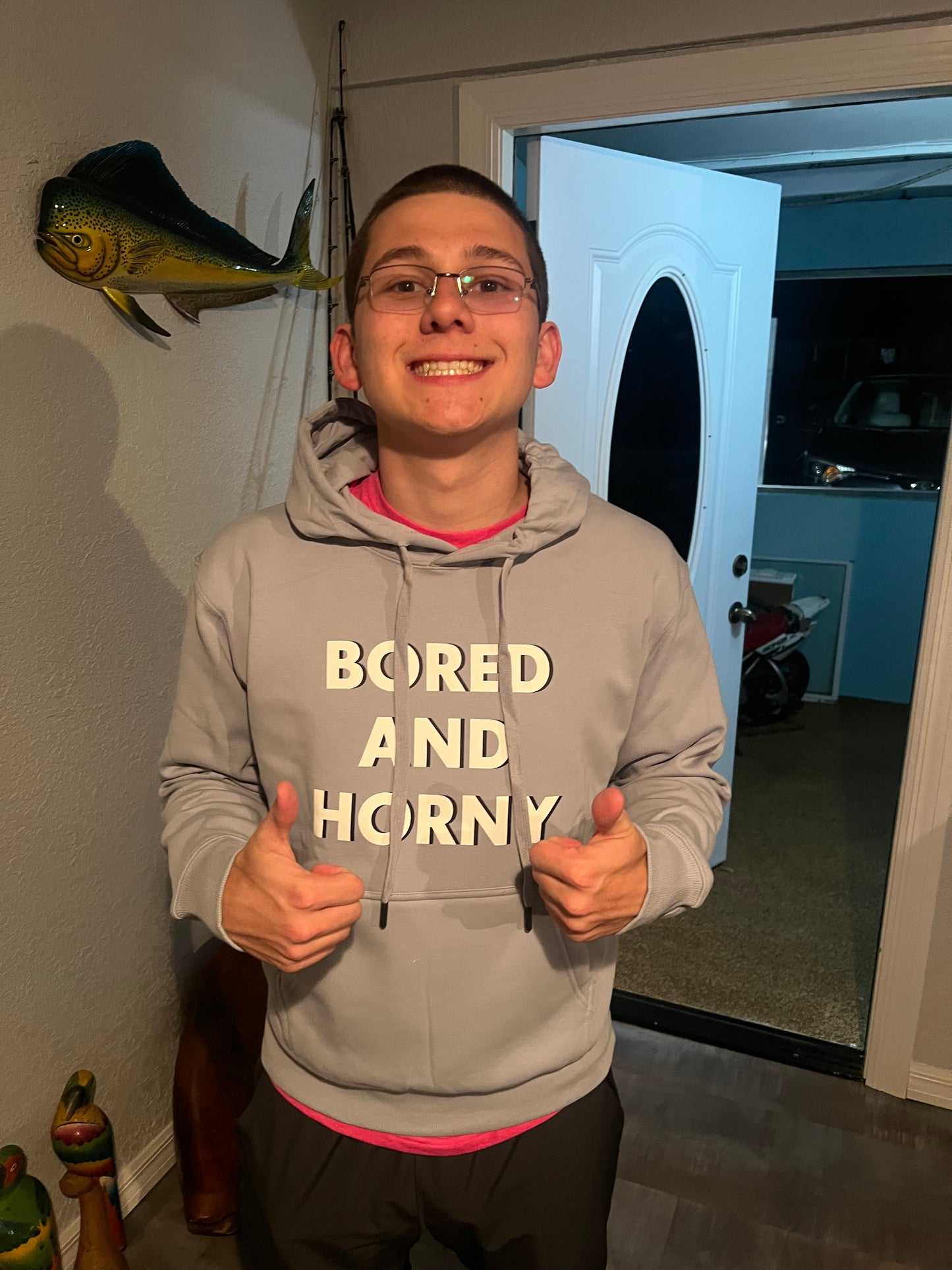 Light Grey Blue Bored and Horny Hoodie